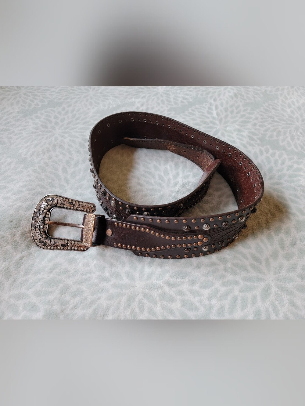 Rhinestone Concho Western Dark Leather Belt Cowgirl Country Equine Bling Studs
